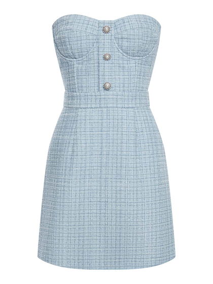 Вечернее платье-бандо мини из твида с люрексом