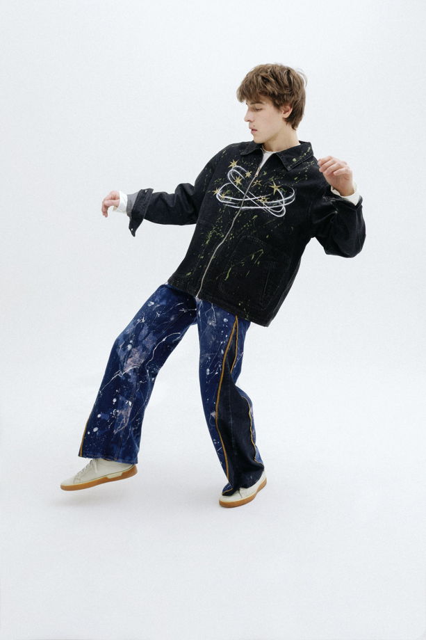 Куртка "Головокружение" черная из 100% хлопка с росписью, нанесенной вручную.