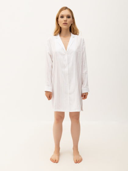 Домашнее платье-рубашка из ажурного хлопка, цвет белый