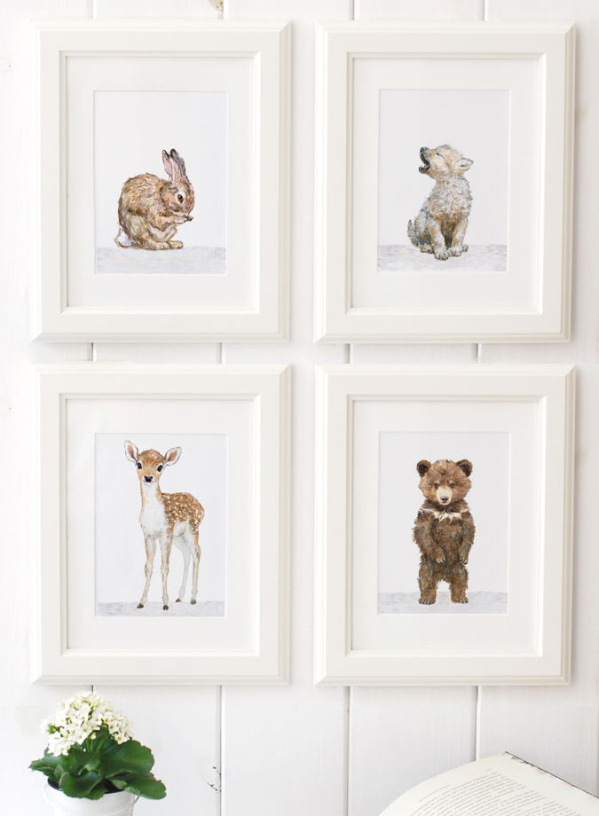 Постеры в детскую комнату набор с животными "Лесные зверята" из 4 шт  из серии про зверят.