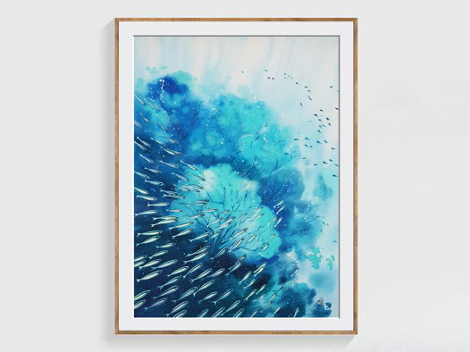 Акварельная картина "Жизнь океана" (38 х 28 см)
