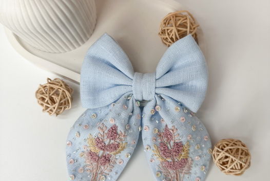 Бант лён с вышивкой