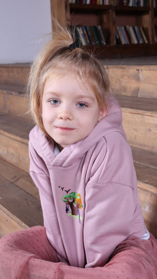 Детская толстовка с капюшоном оверсайз с вышивкой "баобаб" материал футер, 100% хлопок, цвет розовый