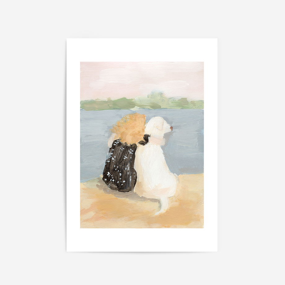 Постер с девушкой и собакой "В жаркий день", 50х70 см