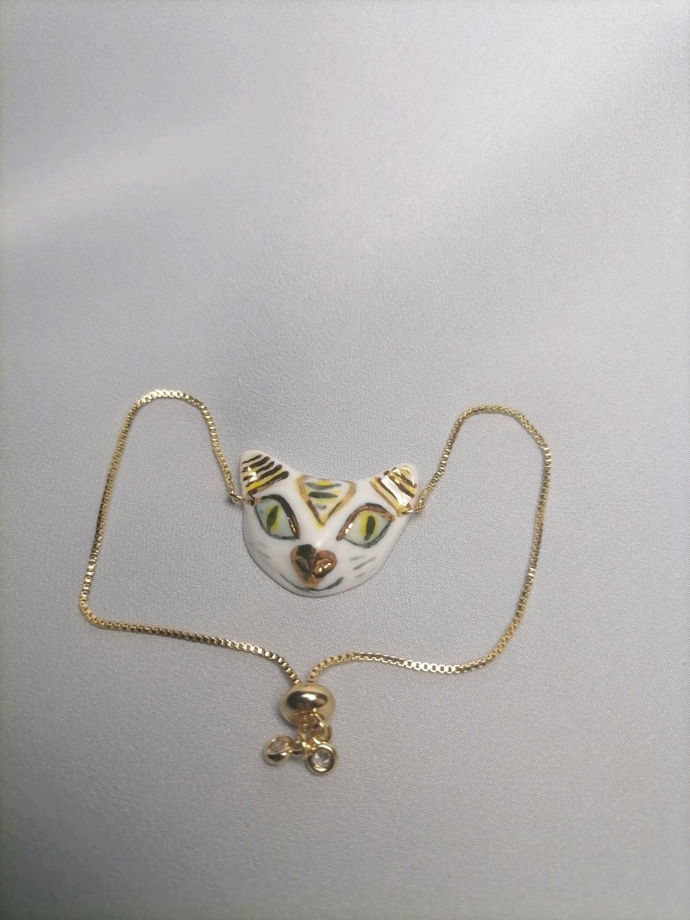 Браслет Bastet (Бастет) на цепочке со стопером (фарфор+золото)