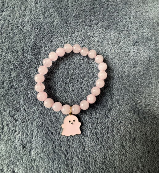 Браслет из натурального камня розовый кварц с подвеской Ani.g.bracelets