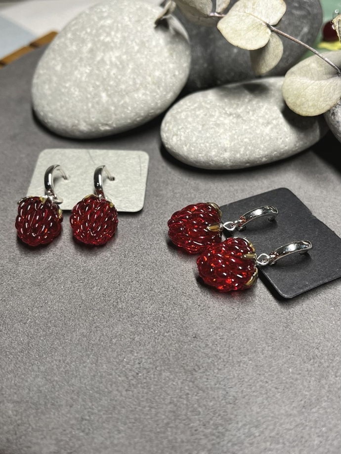 Серьги Малина из стекла