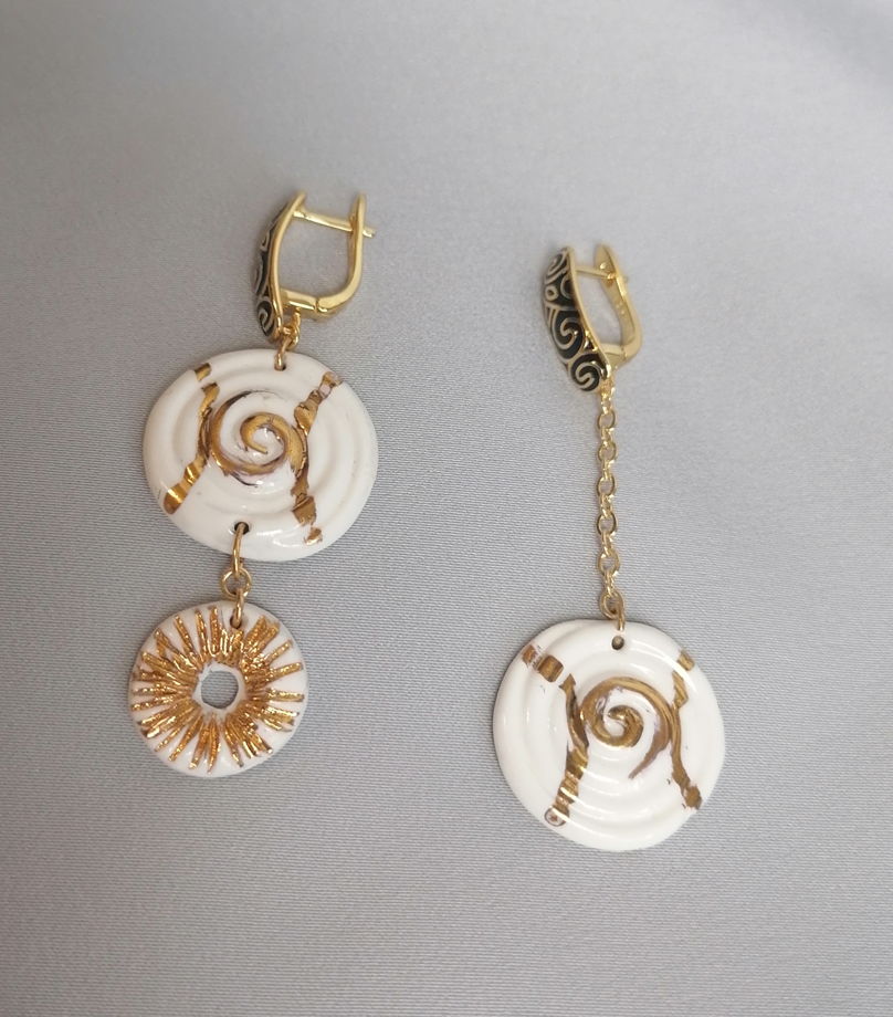 Серьги висюли с подвесками Азия-пончик (эмаль)