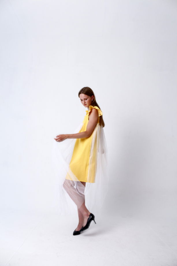 Летнее желтое платье женское / женское платье из хлопка / хлопковое платье с ручной росписью