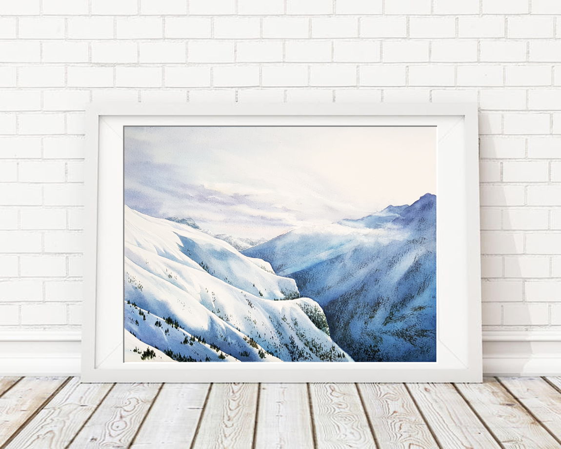 Акварельная картина с горами "Итальянские Альпы" (38 х 28 см)