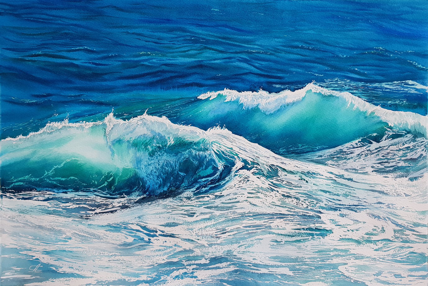 Акварельная картина "Волна" (56 х 38 см)