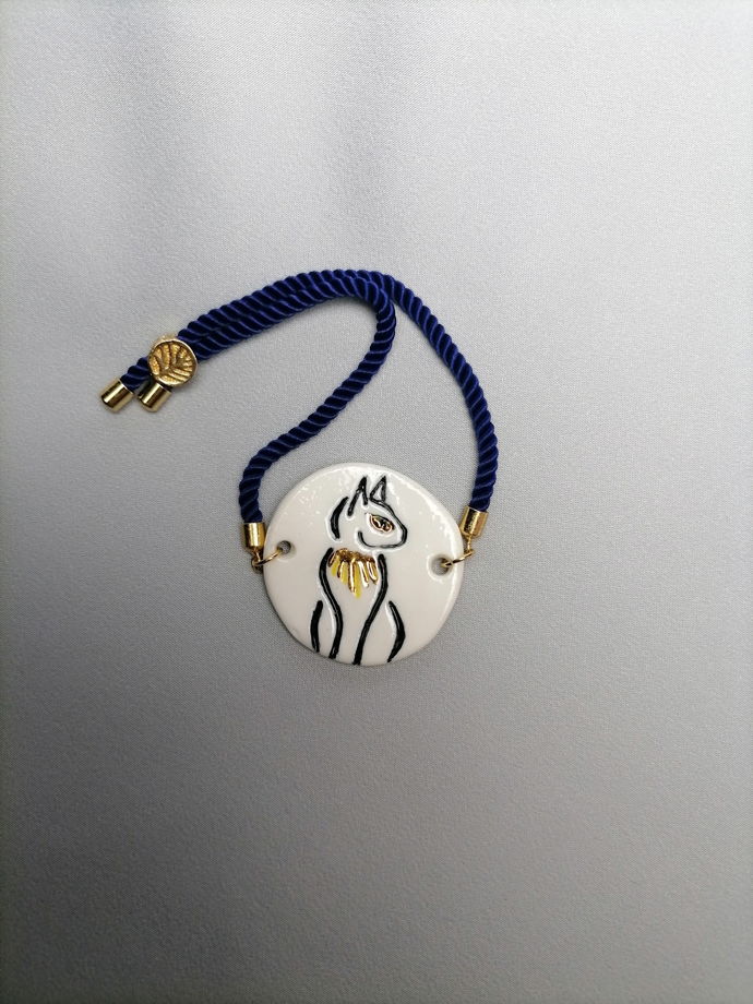 Браслет Bastet (Бастет) круглый на цепочке со стопером (фарфор+золото)