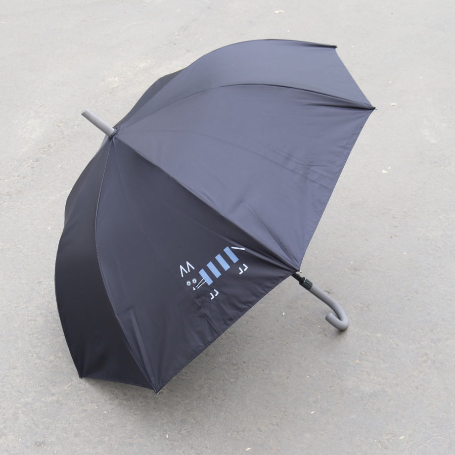 Двуслойный черный зонт с котом и паттерном