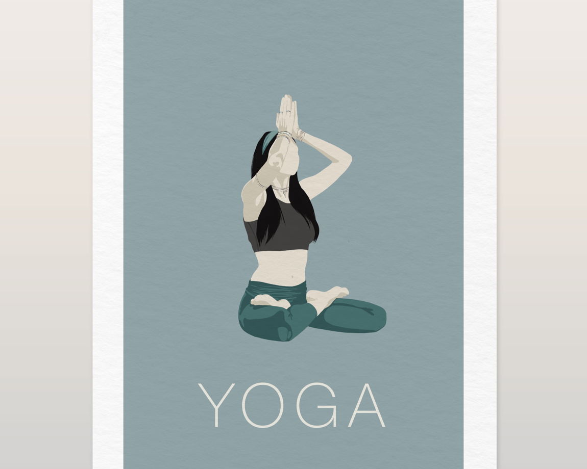 Дизайнерская открытка "Йога в голубом" формата 10х15см