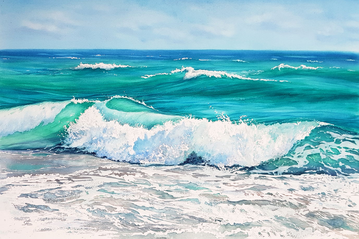 Акварельная картина "Волны" (56 х 38 см)