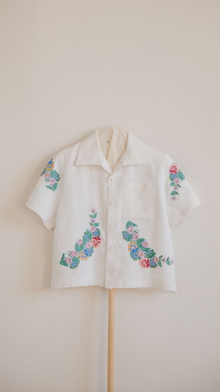 Рубашка с Фиолетовыми Цветами/30s Tablecloth Short Sleeve Shirt