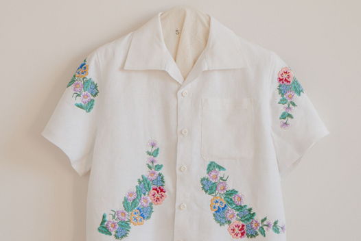 Рубашка с Фиолетовыми Цветами/30s Tablecloth Short Sleeve Shirt