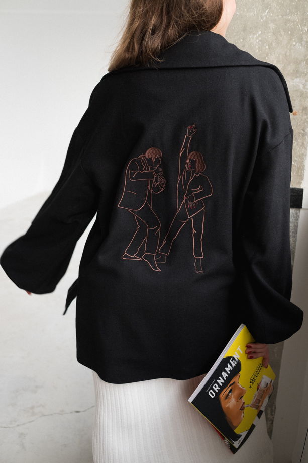 Фланелевое полупальто "МИА" черного цвета с вышивкой