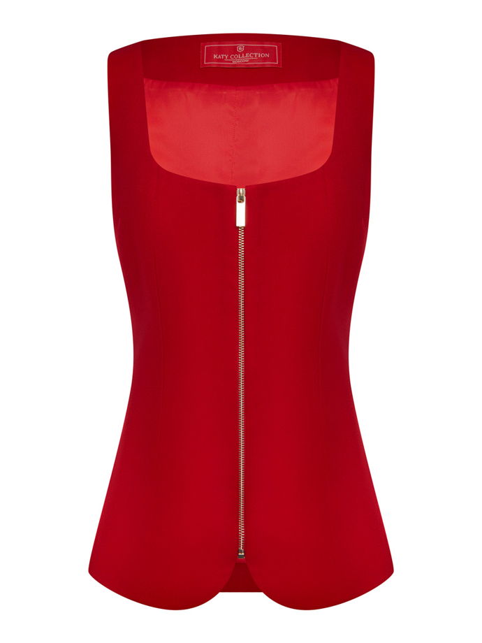 Жилет приталенный на молнии, красный