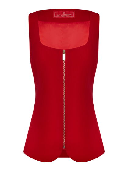 Жилет приталенный на молнии, красный