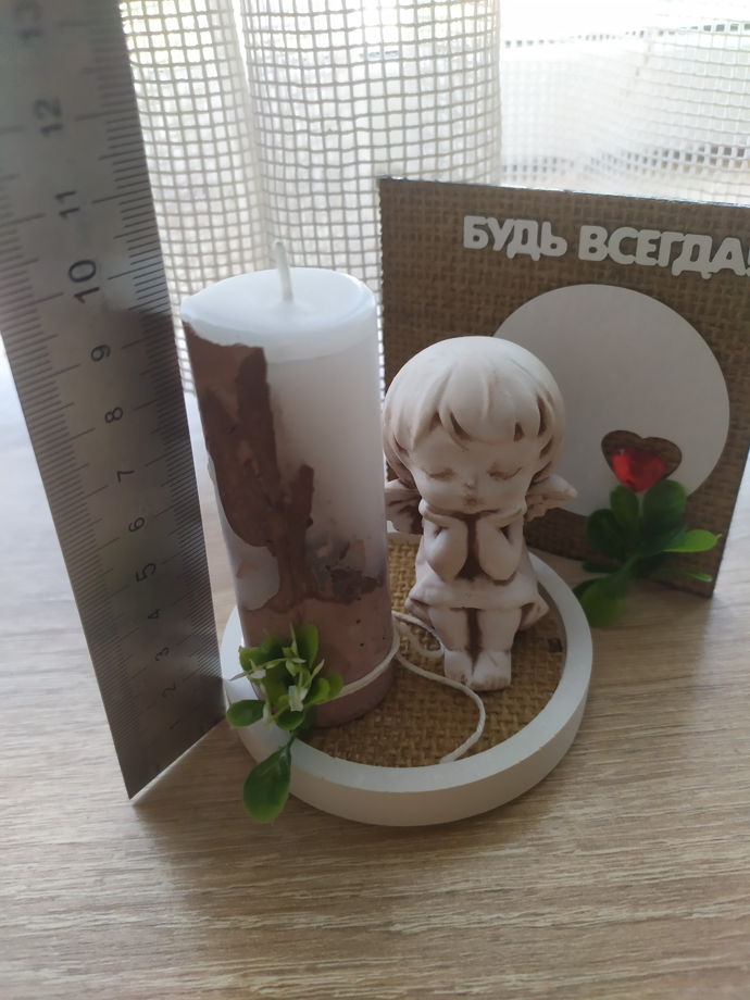 Подарочный набор-открытка "Ты мой ангел", статуэтка со свечой. Ручная работа.