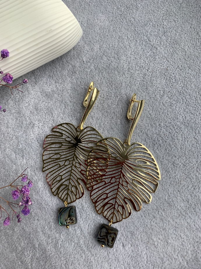 Серьги с натуральным гелиотисом «Полночь в джунглях»