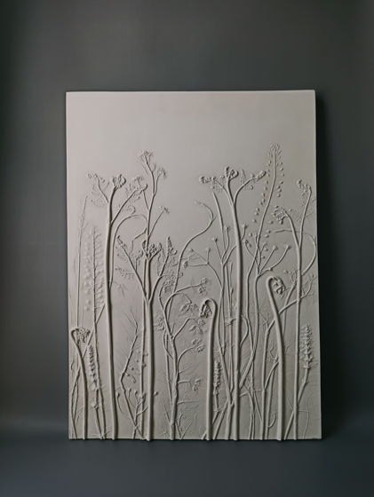 Ботанический барельеф. Панно 50*70*1,5 см, цвет молочный