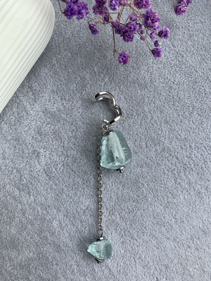 Комплект с аква кварцем и горным хрусталем «Ледяной цветок»