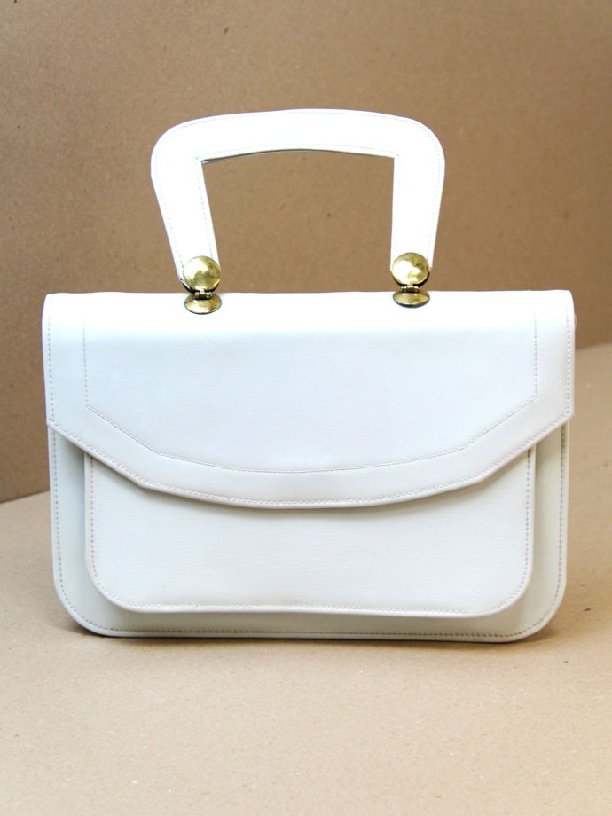 Винтажная сумка из натуральной кожи белого цвета "messenger"