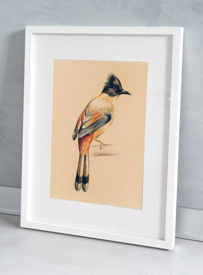 Рисунок пастелью "Птица" птица на теплом фоне в интерьер