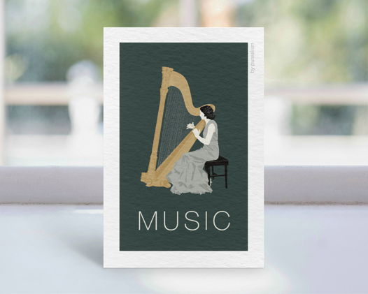 Дизайнерская открытка "Музыка: арфа" формата 10х15см