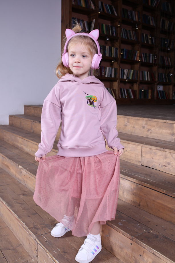 Детская толстовка с капюшоном оверсайз с вышивкой "баобаб" материал футер, 100% хлопок, цвет розовый