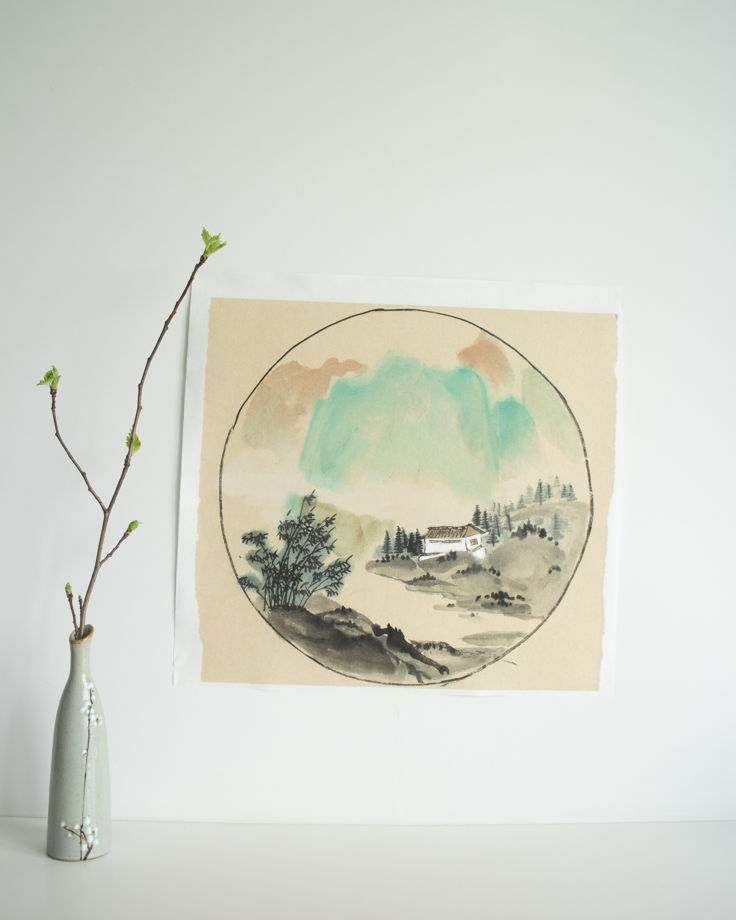 "Весна в горах", картина в традиционном китайском стиле "свободная кисть (35 * 35 см)