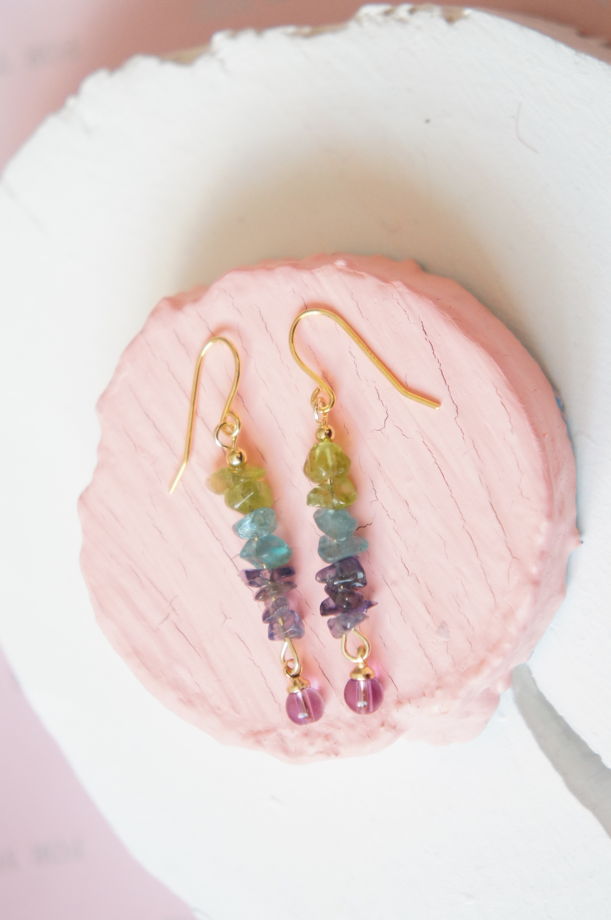 Серьги деграде перидот голубой топаз сапфир аметист