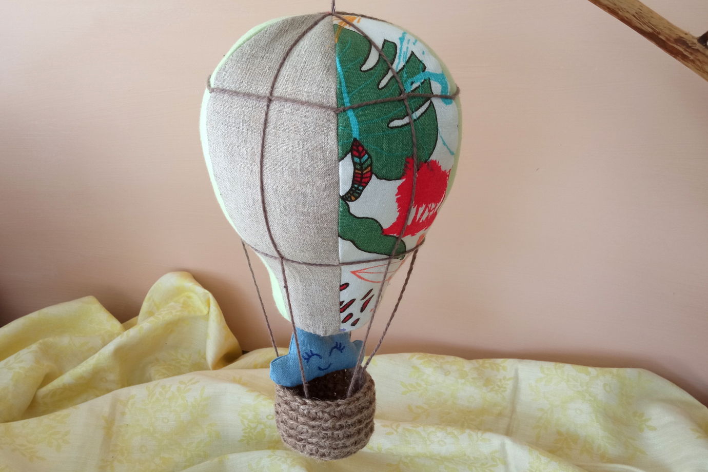 Подвесной воздушный шар изо льна ручной работы (зеленый/серый/принт)