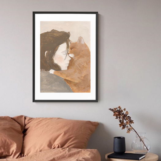 Постер с девочкой и котом "Укутывая сном", 50х70 см