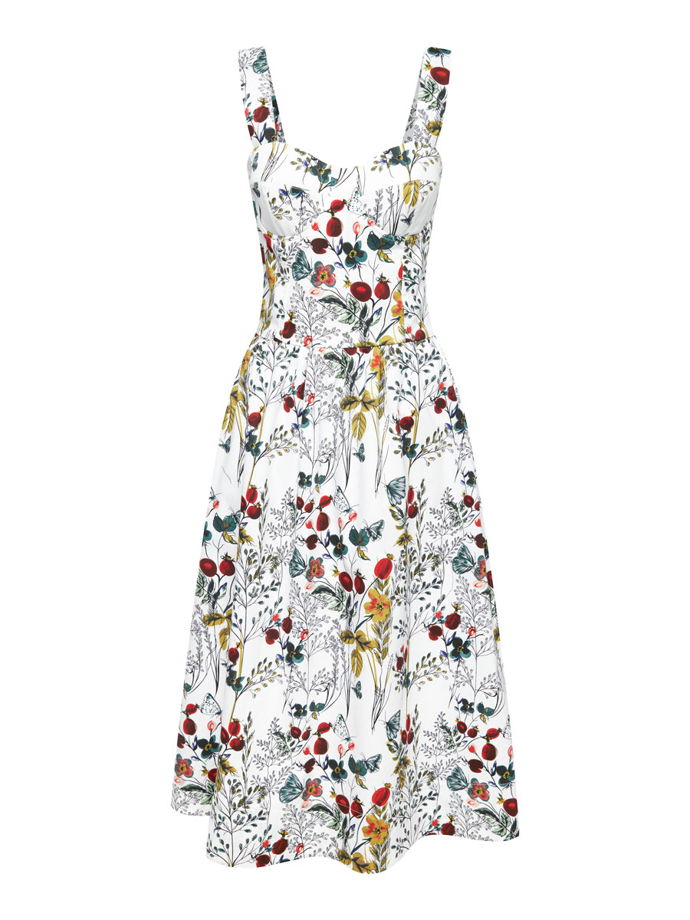 Платье-бюстье с чашками миди из хлопка с цветочным принтом