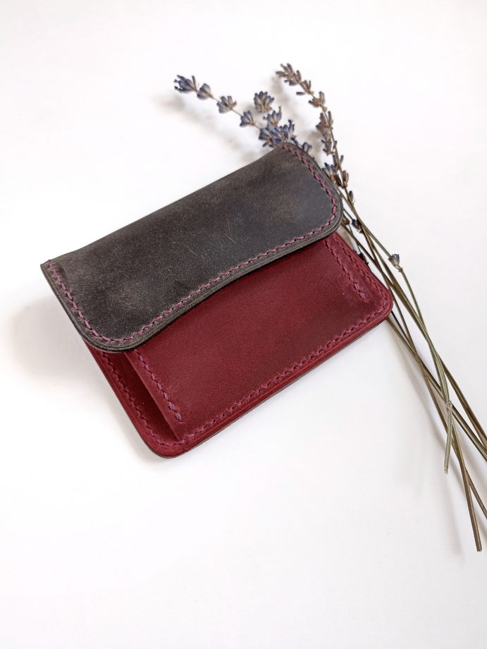 Компактный кошелёк картхолдер ручной работы с монетницей из винтажной кожи Crazy Horse