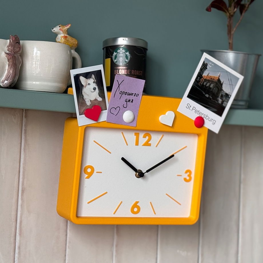 Подвесные часы на полку с магнитами, жёлтые