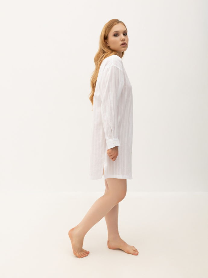 Домашнее платье-рубашка "Жюли" из ажурного хлопка, цвет белый