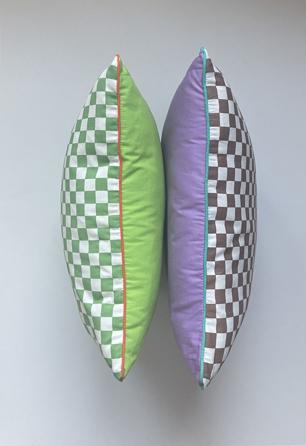 Чехол на подушку из сатина в зелено-белую шашечку. 100% хлопок