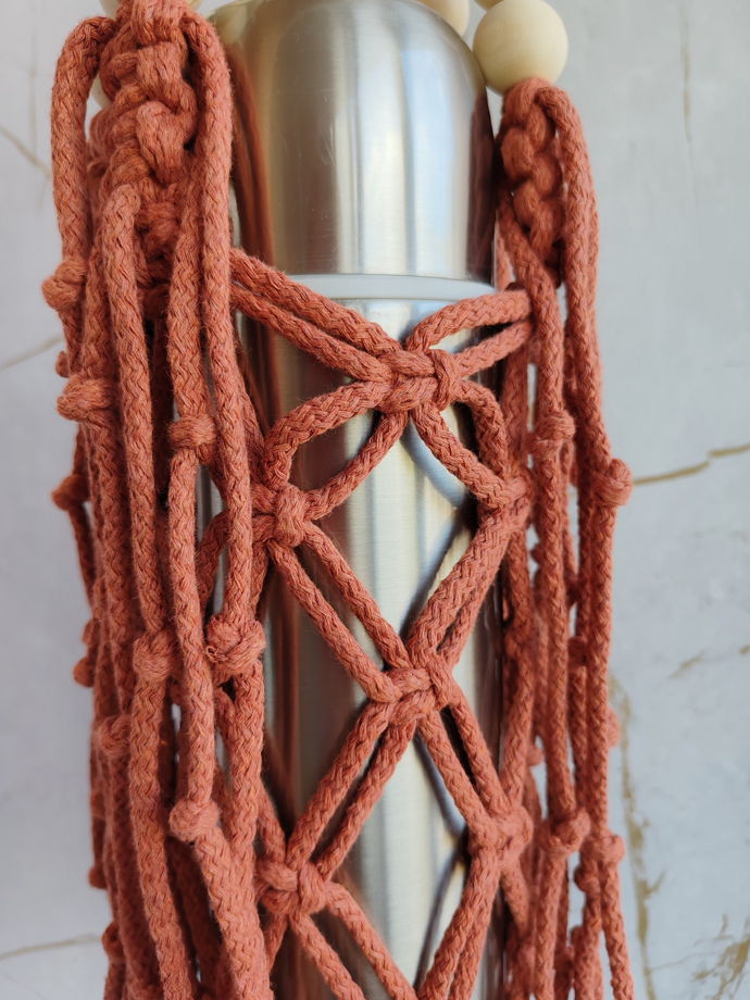 Авоська плетеная бохо для термоса/термокружки/бутылки