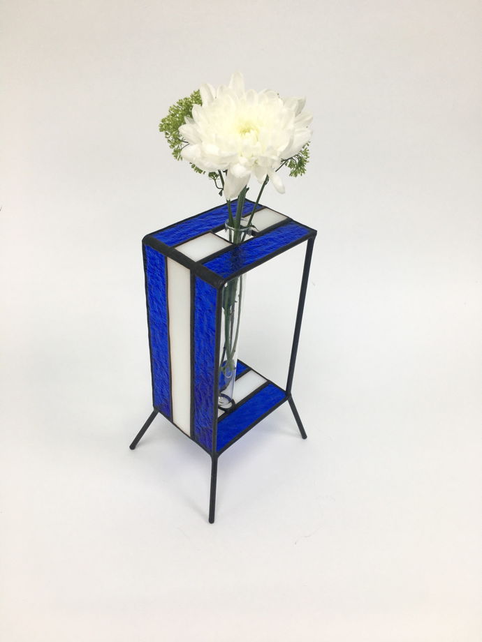 Витражная синяя ваза с колбой для сухоцветов