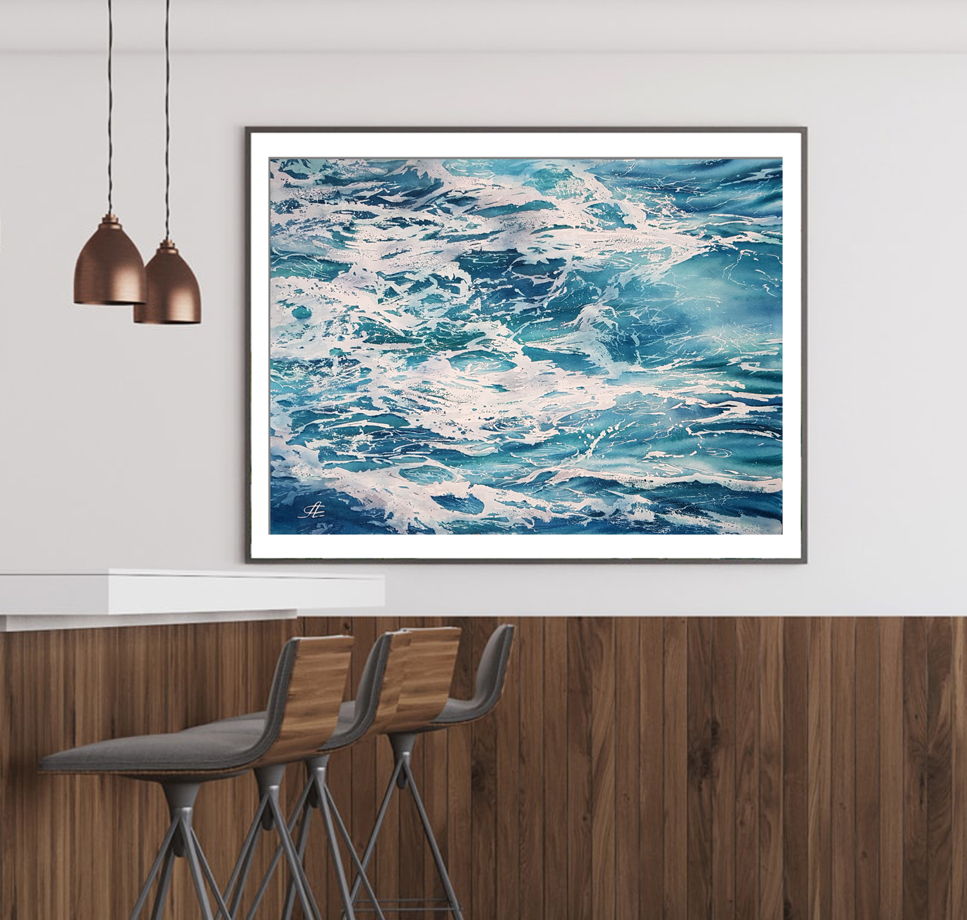 Акварельная картина "Душа океана 3" (38 х 28 см)