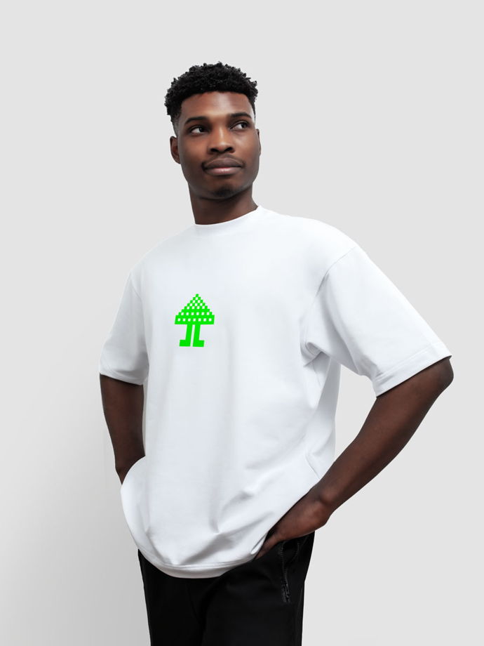Белая футболка Мухоморье оверсайз принт зеленый гриб