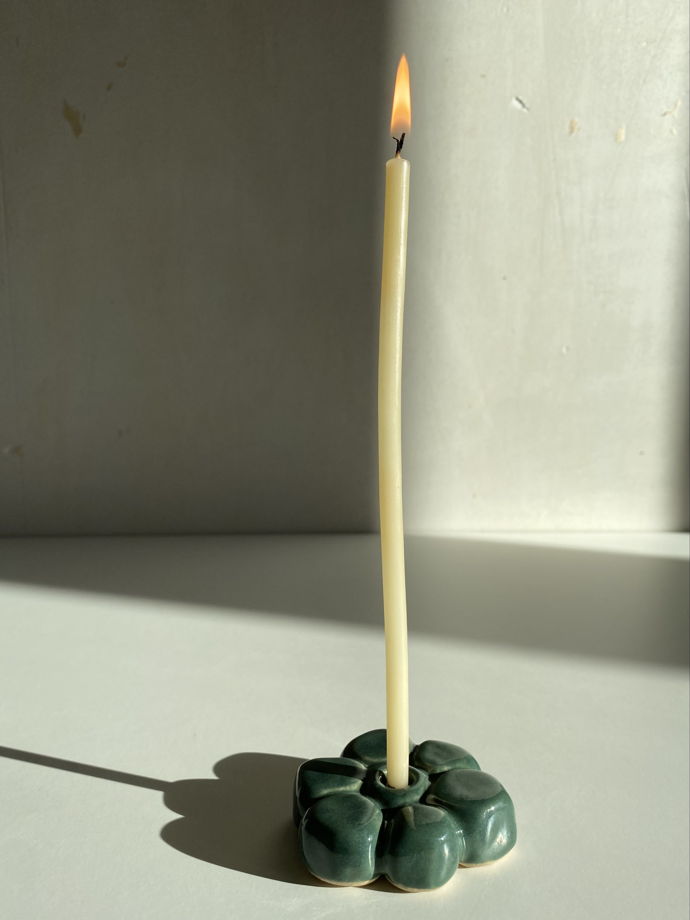 Подсвечник керамический зеленый для тонкой свечи