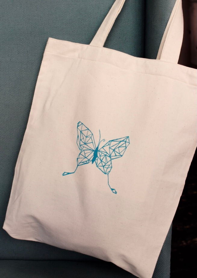 Легкая сумка шоппер с ручной росписью Ice Butterfly