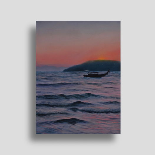 Картина маслом на холсте на подрамнике «Закат», морской пейзаж