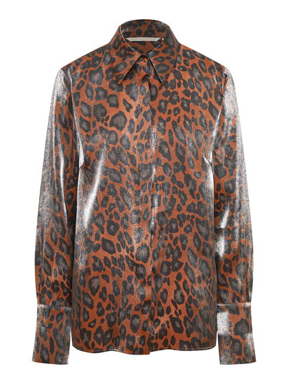 Рубашка полупрозрачная из блестящей вискозы с леопардовым принтом