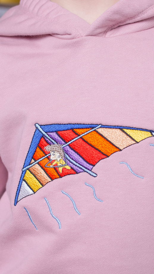 Детская толстовка оверсайз с капюшоном с вышивкой "дельтаплан" материал футер, 100% хлопок, цвет розовый